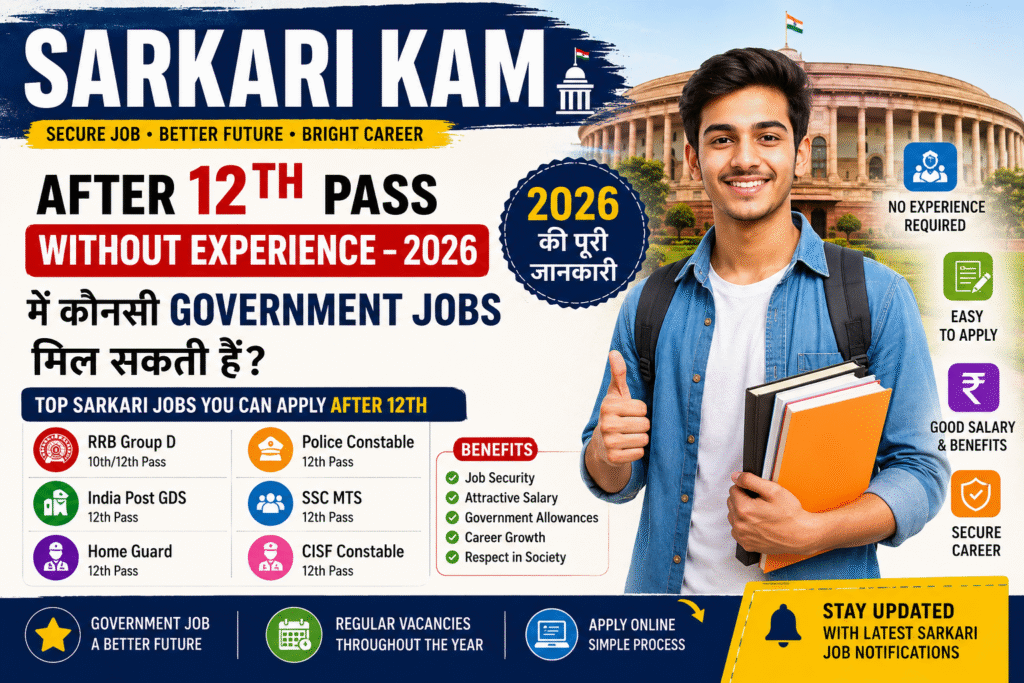 Sarkari Kam After 12th Pass Without Experience – 2026 Mein Kaunsi Government Jobs Mil Sakti Hain